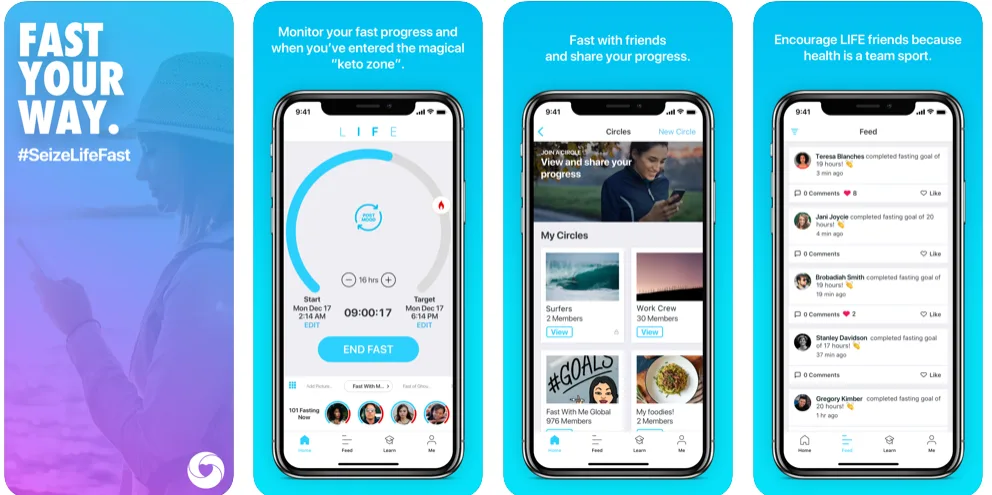 Aplicativo Life Fasting Tracker para monitorar tempo de jejum e progresso metabólico